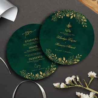 Menu Casamento Floral Islâmico Dourado Real Emerald Gre
