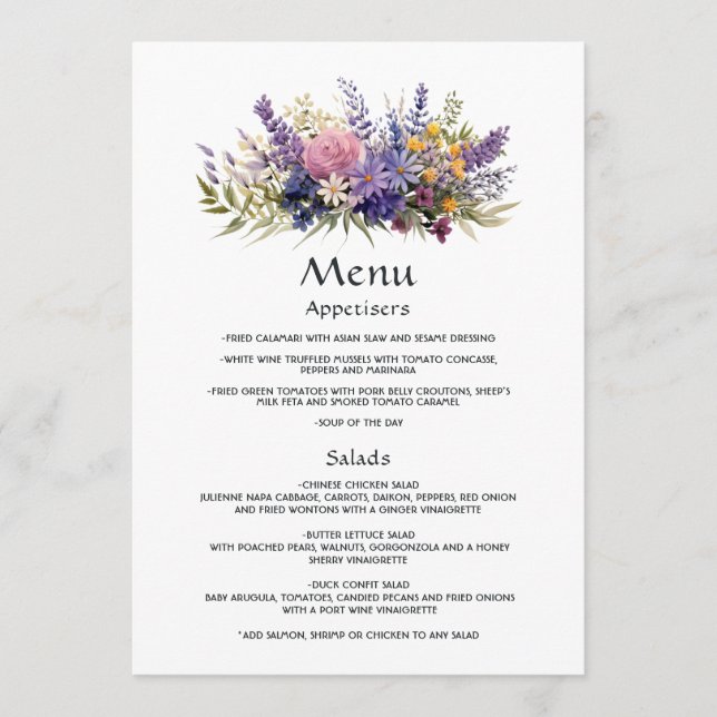 Menu Casamento Floral Lavanda Digital (Frente)