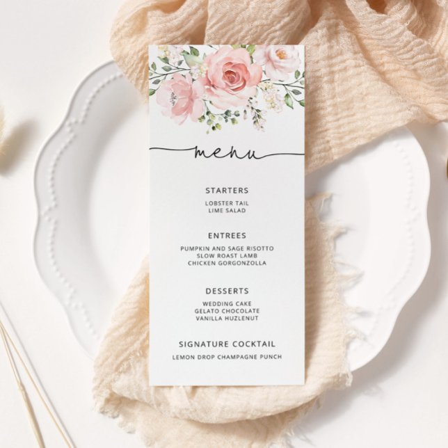 Menu Casamento floral minimalista de cor rosa-rosa (Criador carregado)