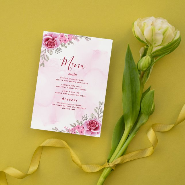 Menu Casamento Floral Minimalista Dourado Rosa (Criador carregado)