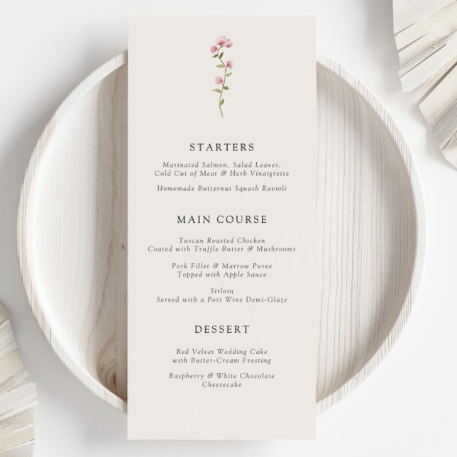 Menu Casamento Floral Mínimo de Beige Boho (Criador carregado)