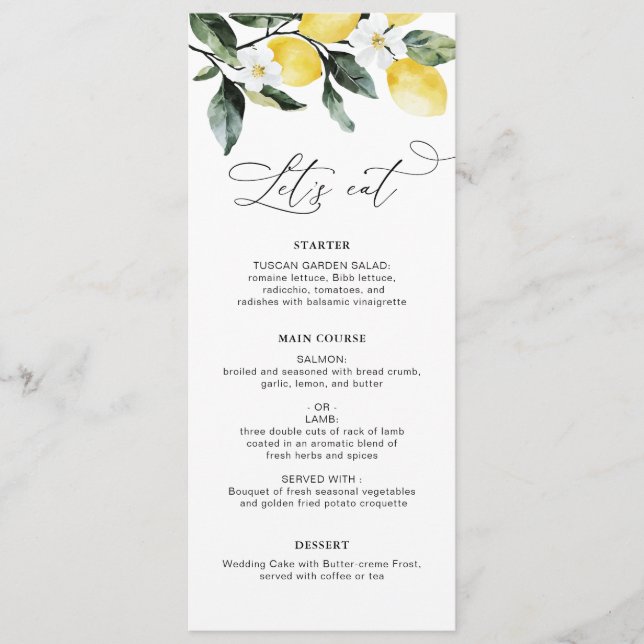 Menu Casamento Floral Moderno com Lemon Greenery (Frente)