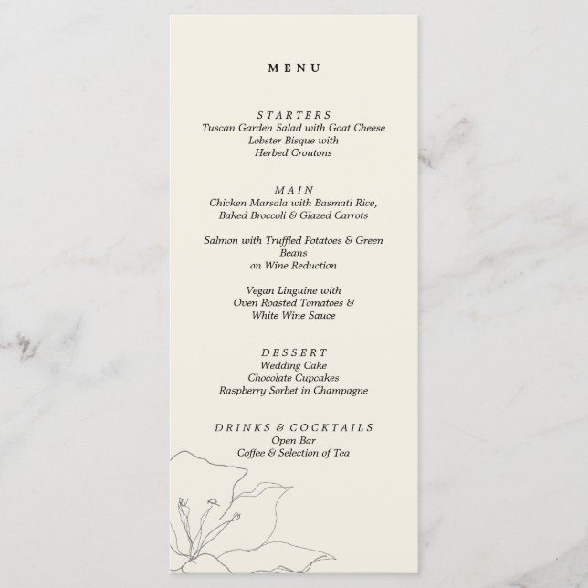 Menu Casamento Floral Moderno Delicado Soft Eggshell (Frente)
