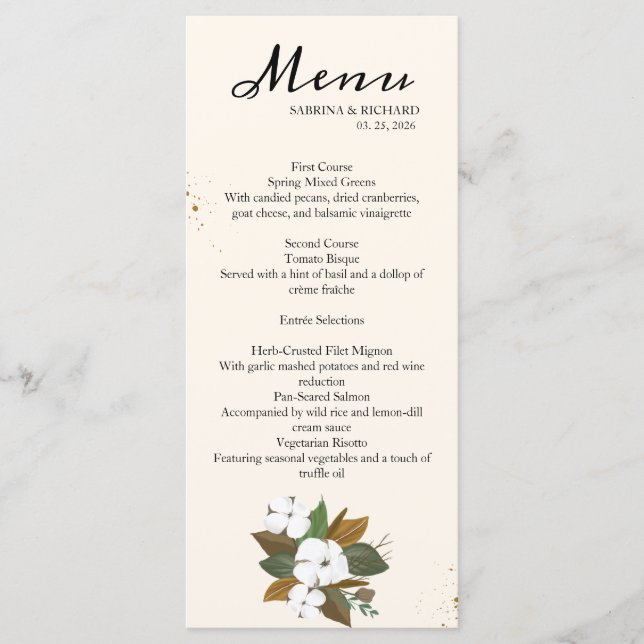 Menu Casamento Floral Moderno E Creme (Frente)