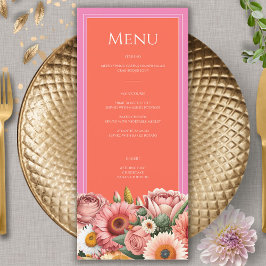 Menu Casamento Floral Moderno Laranja Laranja-Cor-de-So