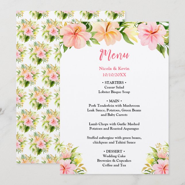 Menu Casamento Floral na Selva Tropical (Frente/Verso)