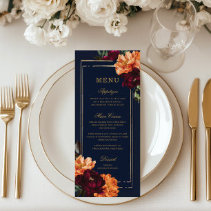 Menu Casamento Floral Naval Burgundy Laranja Queimada T