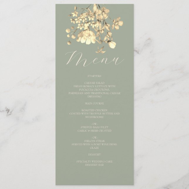 Menu Casamento Floral Neutro Sage Green (Frente)