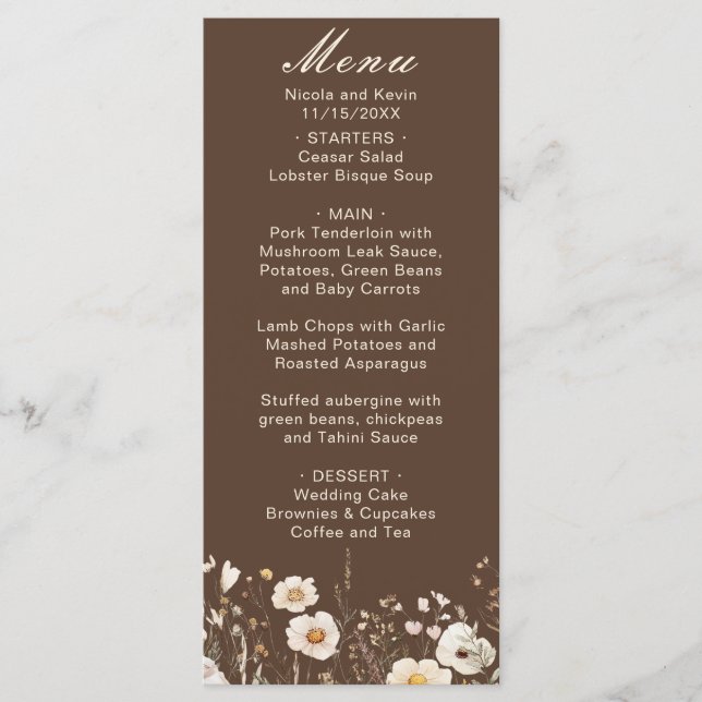 Menu Casamento Floral Outono Floral Selvagem (Frente)