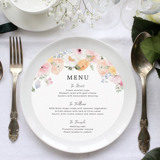 Menu Casamento Floral Pastel Colorido (Criador carregado)