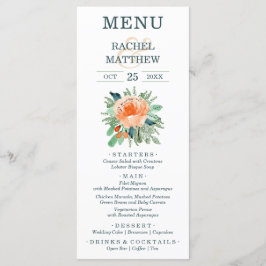 Menu Casamento Floral Peach Watercolor