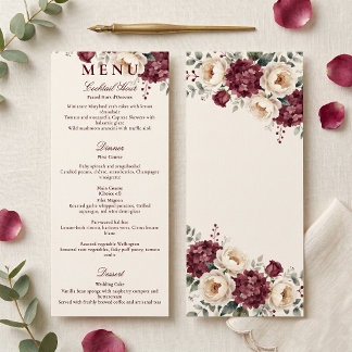 Menu Casamento Floral Peônia Creme Borgonha Aquarela