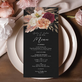 Menu Casamento Floral Preto Borgonha