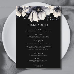 Menu Casamento Floral Preto Moderno e Elegante