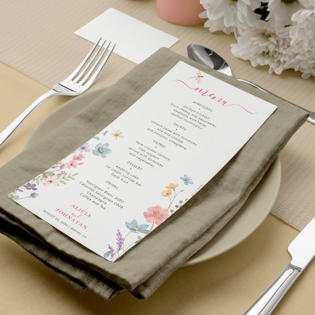 Menu Casamento floral primavera verão aquarela Boho (Criador carregado)