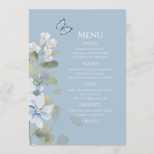 Menu Casamento Floral Romântico de Molas Azuis Azuis