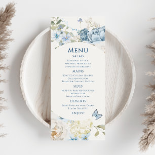 Menu Casamento Floral Romântico de Molas Azuis Azuis