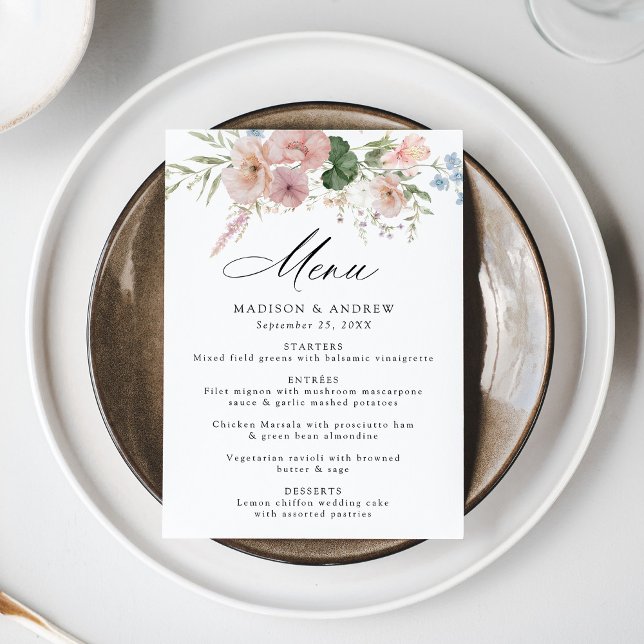 Menu Casamento Floral Romântico por Aquarela Elegante (Criador carregado)