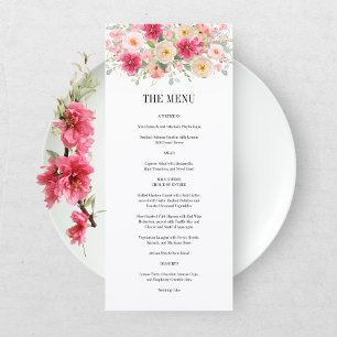 Menu Casamento Floral Rosa Brilhante com Aquarela Moder