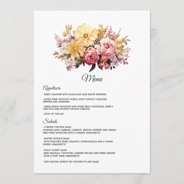 Menu Casamento Floral Rosa e Dourado (Frente)