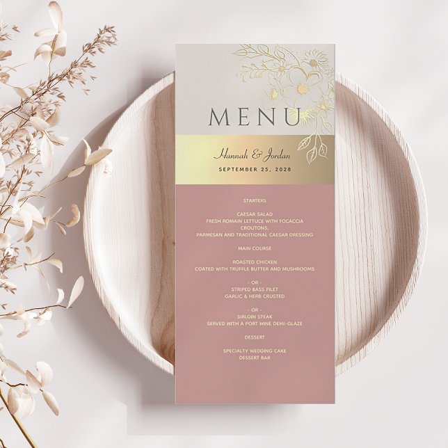 Menu Casamento Floral Rosa e Dourado (Criador carregado)