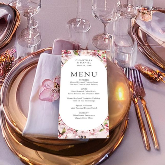 Menu Casamento Floral Rosa Elegante De Cereja (Spring Wedding Menu from the Cherry Blossom wedding collection by Darling & May)