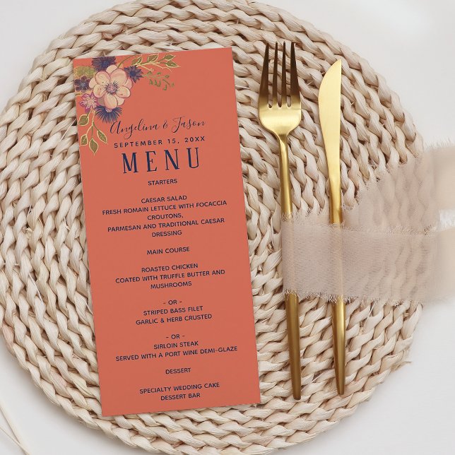 Menu Casamento Floral Rosa em Aquarela (Criador carregado)
