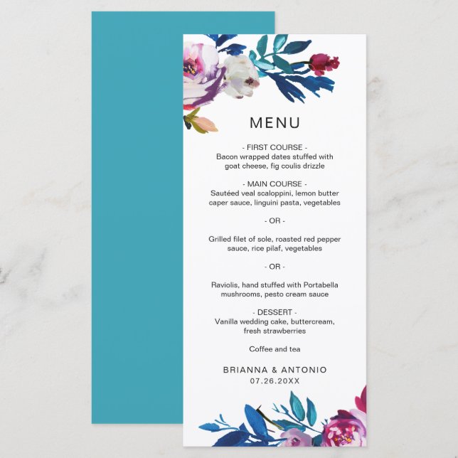 Menu Casamento Floral Rosa Moderno e Elegante (Frente/Verso)