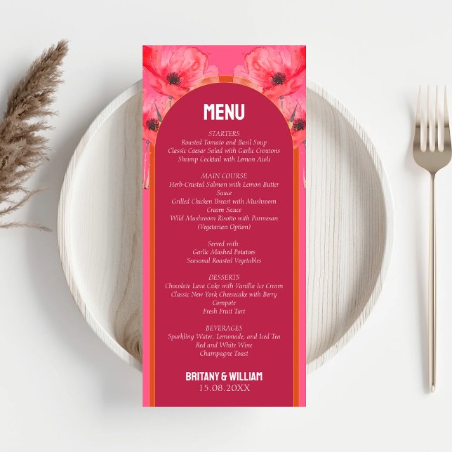 Menu Casamento Floral Rosa Moderno e Vibrante Laranja (Criador carregado)
