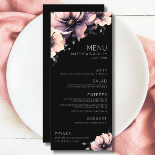 Menu Casamento Floral Rosa Moderno Preto