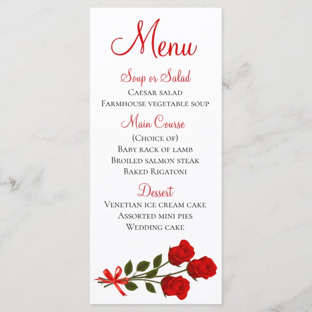 Menu Casamento Floral Rosa vermelha Flor (Frente)