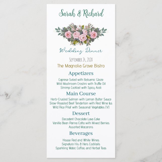 Menu Casamento Floral Rosado (Frente)