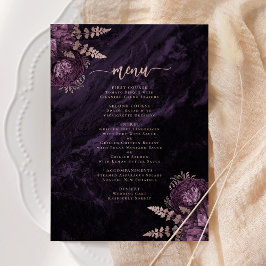 Menu Casamento Floral Roxo Elegante em Dourado Rosa