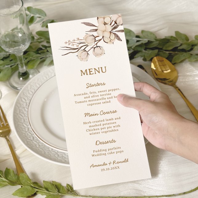 Menu Casamento Floral Rustic Cotton (Criador carregado)
