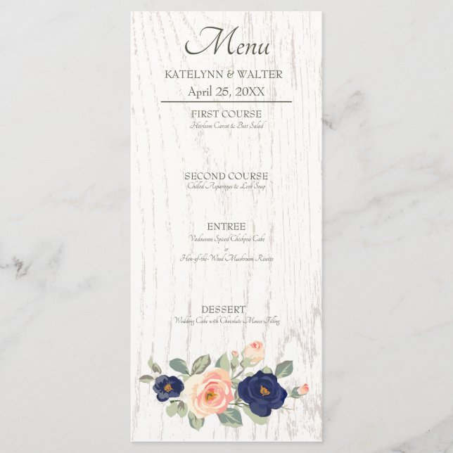 Menu Casamento Floral Rustic Country Marinho Blue and P (Frente)