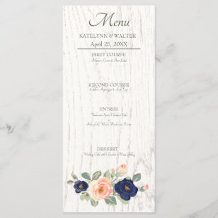 Menu Casamento Floral Rustic Country Marinho Blue and P