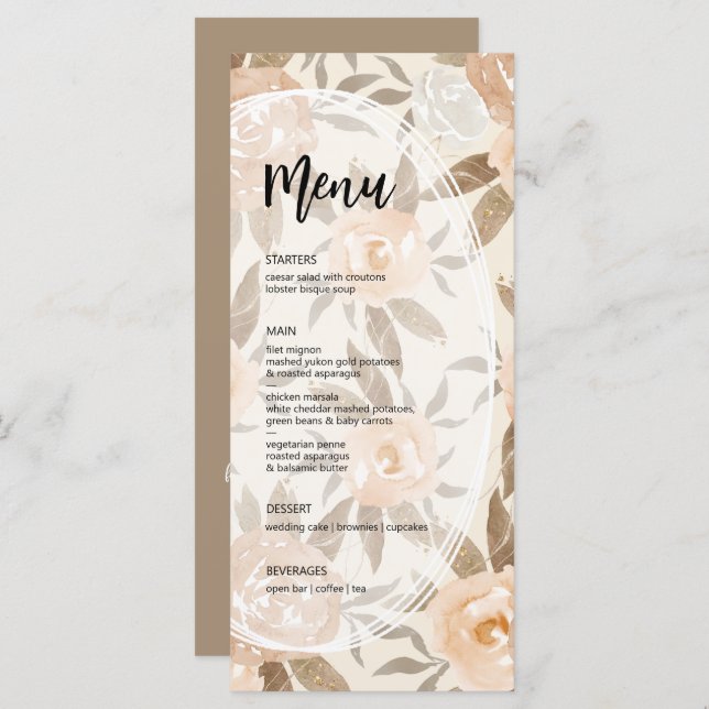 Menu Casamento Floral Rustic Fall (Frente/Verso)