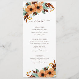 Menu Casamento Floral Rustic Mint Green Watercolor