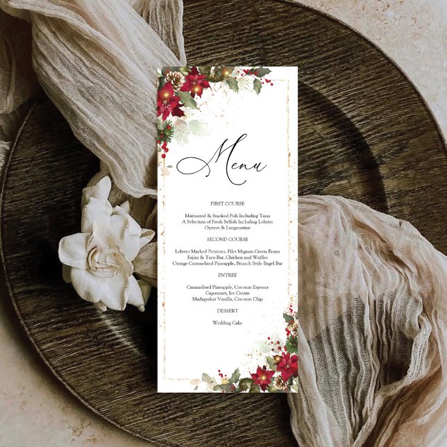 Menu Casamento Floral Rustic Pine Poinsettia (Criador carregado)