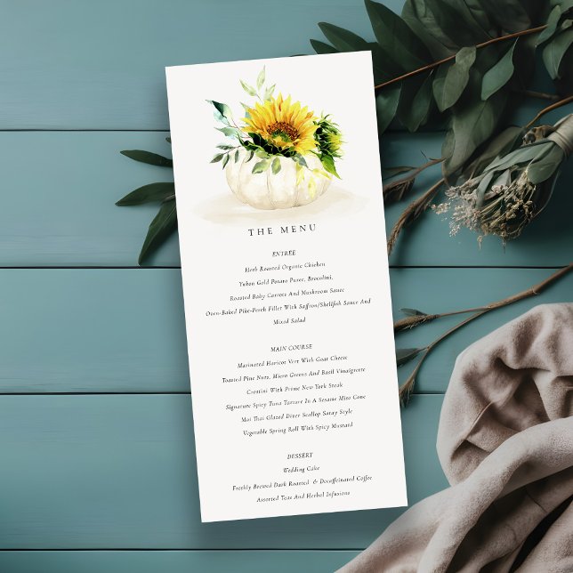 Menu Casamento Floral Rustic Yellow Sunflower Pumpkin (Criador carregado)