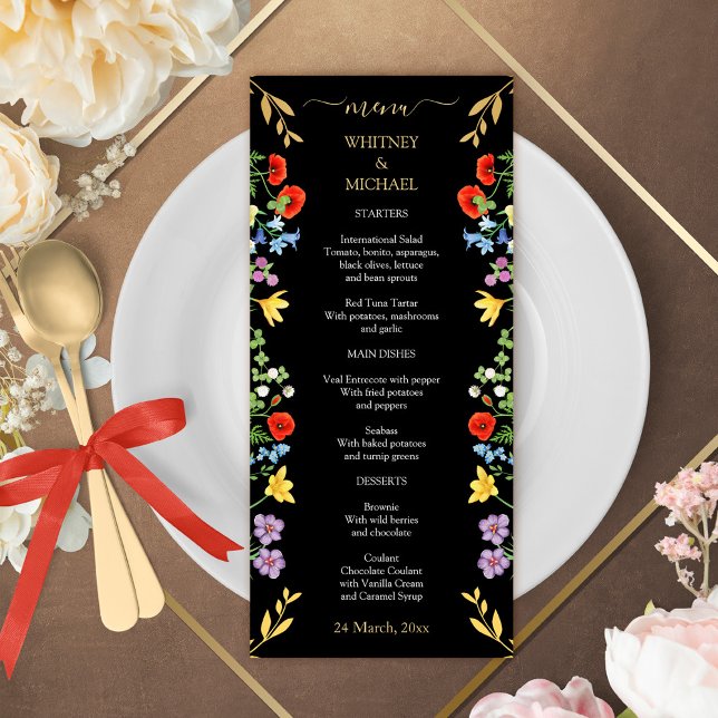 Menu Casamento Floral Rústico de Flores Silvestres Colo (Colorful Spring Wildflower Rustic Floral Wedding Menu)