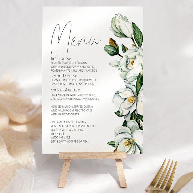 Menu Casamento Floral Rústico de Magnólia Branca (Criador carregado)