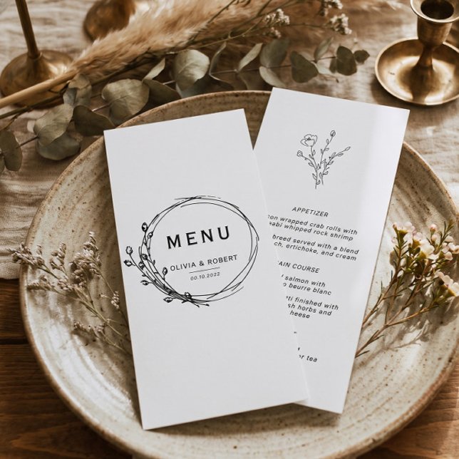 Menu Casamento Floral Simples de Estilo Rústico Boho (Criador carregado)