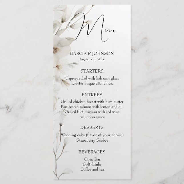 Menu Casamento Floral Simples Elegante (Frente)