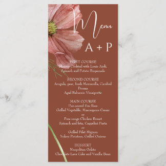 Menu Casamento Floral Simples em Aquarela Terracota