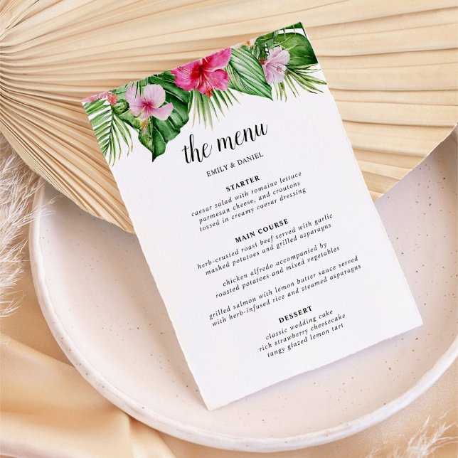Menu Casamento Floral Tropical Watercolor (Criador carregado)