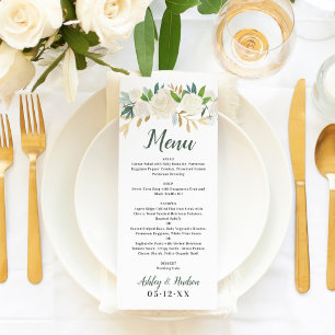 Menu Casamento Floral Verde Dourado Creme Rústico