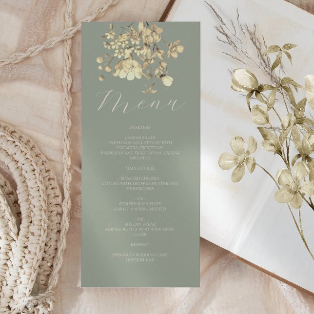 Menu Casamento Floral Verde Sálvia Neutro (Criador carregado)