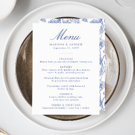 Menu Casamento Floral Vitoriano de Chinoiserie Azul Ele