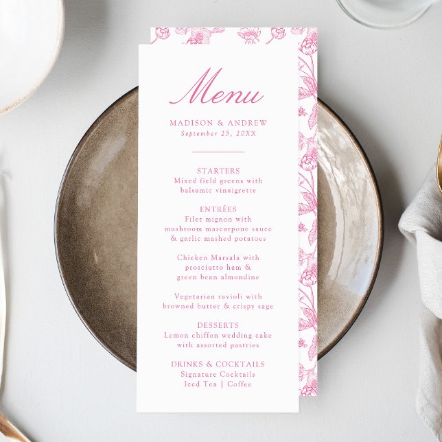 Menu Casamento Floral Vitoriano de Chinoiserie Rosa Ele (Criador carregado)